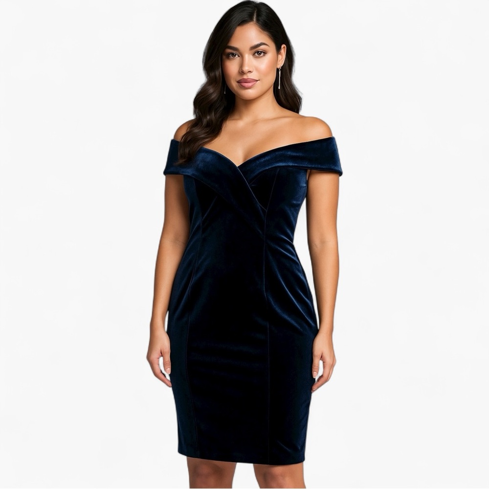 Eliza J Off-Shoulder Navy Velvet Cocktail Dress Size 4